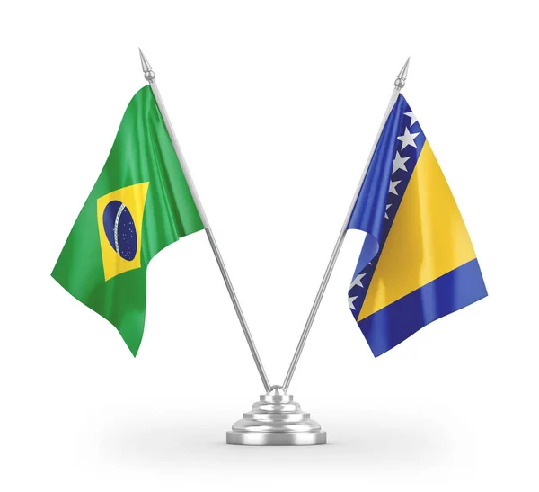 Σημαία Τραπεζιού Βοσνίας Και Ερζεγοβίνης Και Βραζιλίας Απομονωμένες Λευκό Φόντο — Φωτογραφία Αρχείου