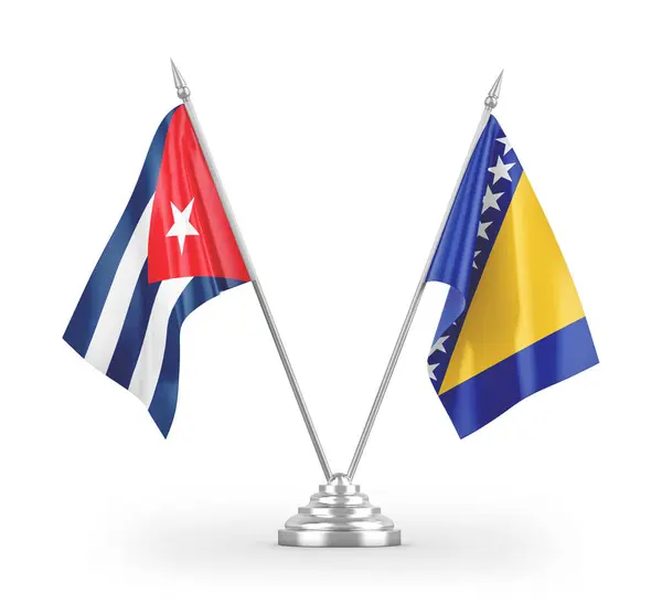 Боснія Герцеговина Куба Настільні Прапори Ізольовані Білому Фоні Рендеринга — стокове фото