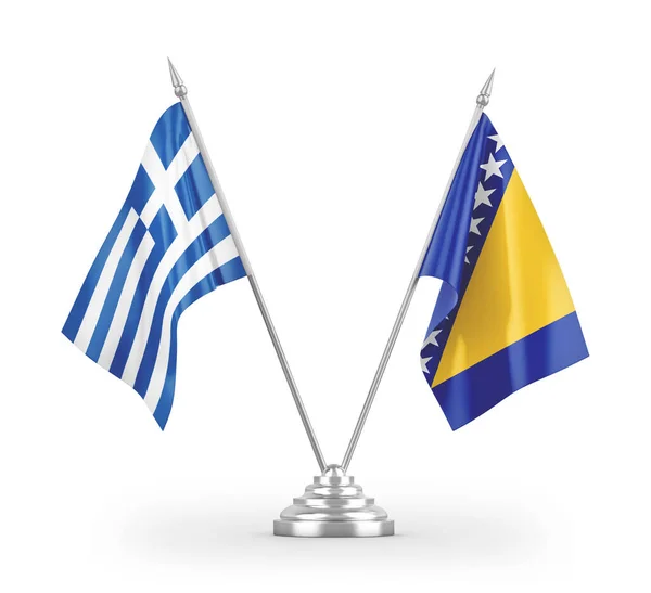 Bosnië Herzegovina Griekenland Tabel Vlaggen Geïsoleerd Witte Achtergrond Rendering — Stockfoto