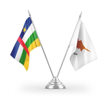 Kıbrıs Rum Kesimi ve Orta Afrika Cumhuriyeti bayrakları beyaz zemin üzerinde izole edilmiş 3D görüntüleme