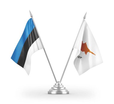 Kıbrıs Rum Kesimi ve Estonya masa bayrakları beyaz arkaplan 3D görüntüleme üzerinde izole edilmiş