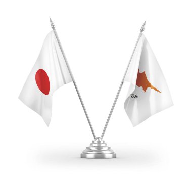 Kıbrıs ve Japonya bayrakları beyaz arkaplanda izole edilmiş 3D görüntüleme