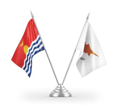 Kıbrıs Rum Kesimi ve Kiribati masa bayrakları beyaz arkaplanda izole edilmiş 3d görüntüleme