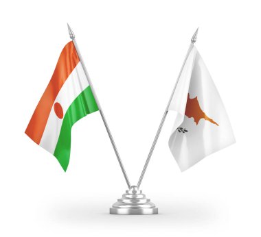 Kıbrıs ve Nijer bayrakları beyaz arka planda izole edilmiş 3D görüntüleme