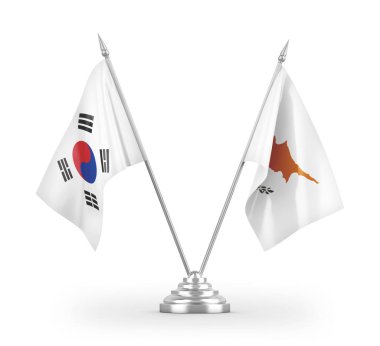 Kıbrıs ve Güney Kore bayrakları beyaz arka planda izole edilmiş 3D görüntüleme