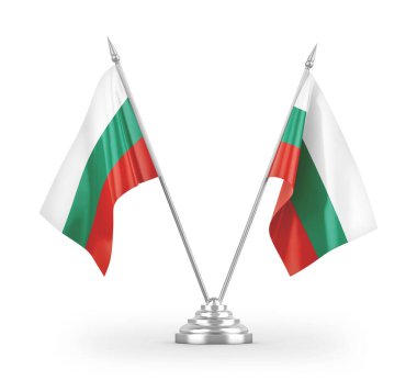 Bulgaristan bayrakları beyaz arka planda izole edilmiş 3D görüntüleme