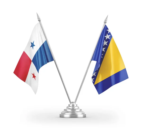 Bosnien Und Herzegowina Und Panama Tischfahnen Isoliert Auf Weißem Hintergrund — Stockfoto