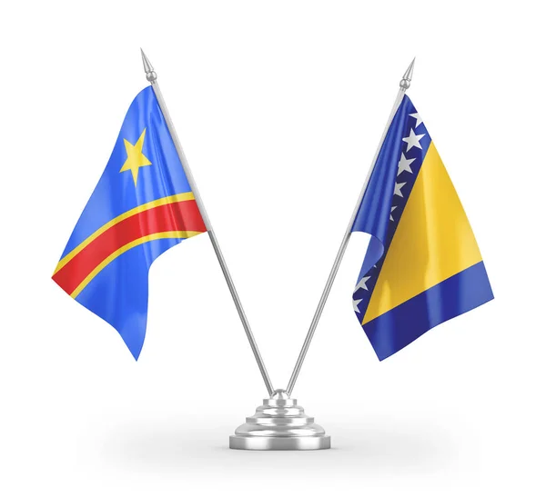 Bandiere Tavolo Bosnia Erzegovina Congo Repubblica Democratica Isolate Sfondo Bianco — Foto Stock