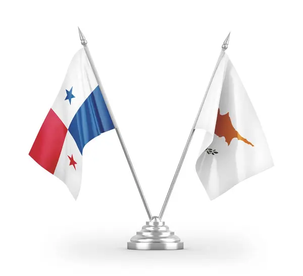 Cyprus Panama Tafelvlaggen Geïsoleerd Witte Achtergrond Rendering — Stockfoto