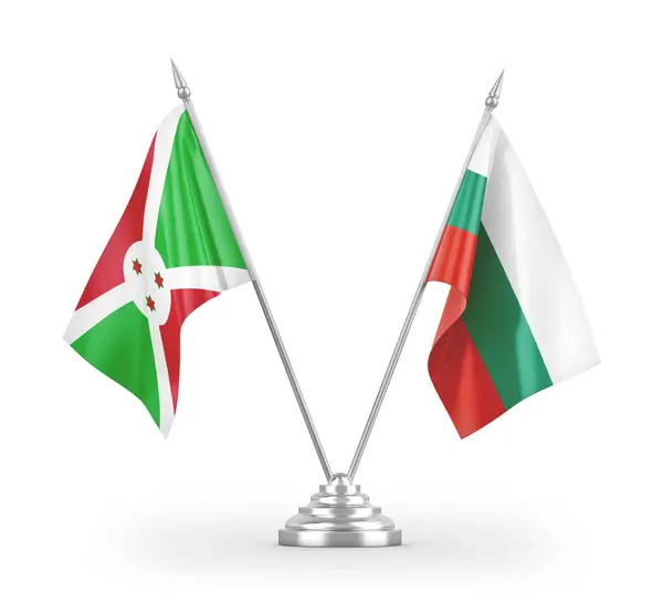 Bulgaristan Burundi Masa Bayrakları Beyaz Arkaplandaki Görüntülere Izole Edildi — Stok fotoğraf