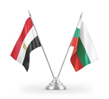 Bulgaristan ve Mısır bayrakları beyaz arkaplandaki 3D görüntülerde izole edildi