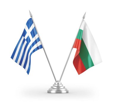 Bulgaristan ve Yunanistan 'ın bayrakları beyaz zemin üzerinde izole edilmiş 3D görüntüleme