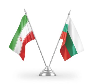 Bulgaristan ve İran bayrakları beyaz arka planda izole edilmiş 3D görüntüleme