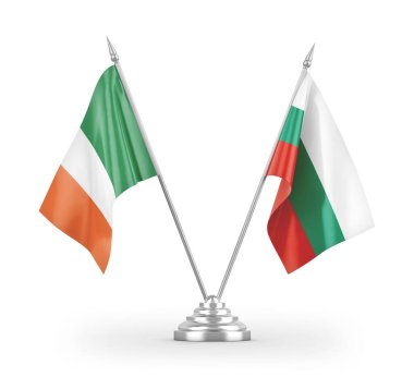 Bulgaristan ve İrlanda bayrakları beyaz arkaplanda izole edilmiş 3D görüntüleme