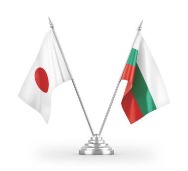 Bulgaristan ve Japonya 'nın bayrakları beyaz arkaplandaki 3D görüntülerde izole edildi