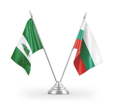 Bulgaristan ve Norfolk Adası masa bayrakları beyaz arkaplandaki 3D görüntülere izole edildi