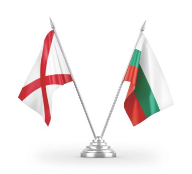 Bulgaristan ve Kuzey İrlanda masa bayrakları beyaz arkaplandaki 3D görüntülere izole edilmiş