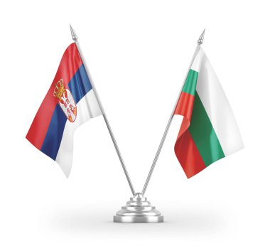 Bulgaristan ve Sırbistan 'ın bayrakları beyaz arkaplandaki 3D görüntülere izole edilmiş