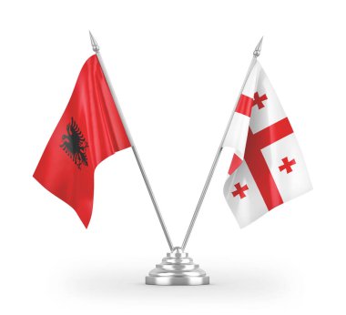 Gürcistan ve Arnavutluk bayrakları beyaz arka planda izole edilmiş 3D görüntüleme