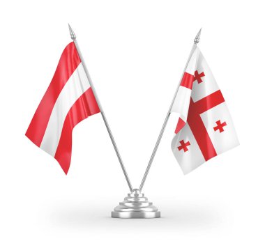 Gürcistan ve Avusturya bayrakları beyaz arka planda izole edilmiş 3D görüntüleme