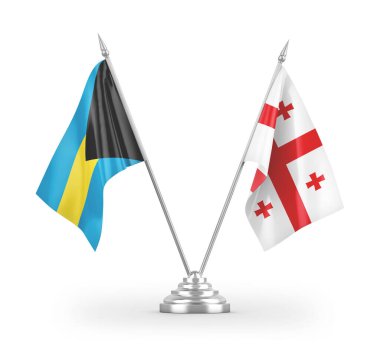 Gürcistan ve Bahamalar masa bayrakları beyaz arkaplandaki 3D görüntüleme 