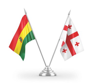 Gürcistan ve Bolivya masa bayrakları beyaz arkaplandaki 3D görüntüleme