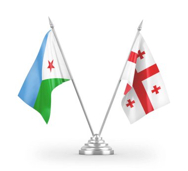 Gürcistan ve Cibuti masa bayrakları beyaz zemin üzerinde izole edilmiş 3D görüntüleme