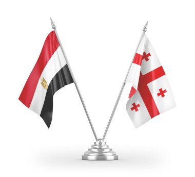 Beyaz arkaplandaki Gürcistan ve Mısır bayrakları 3 boyutlu görüntüleme