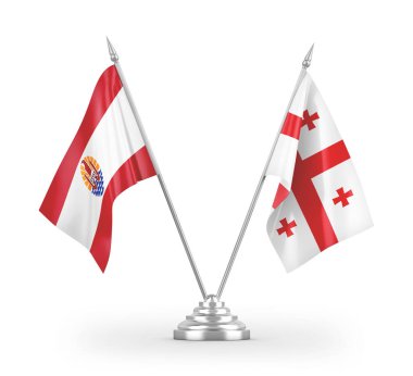 Gürcistan ve Fransız Polinezyası masa bayrakları beyaz zemin üzerinde izole edilmiş 3D