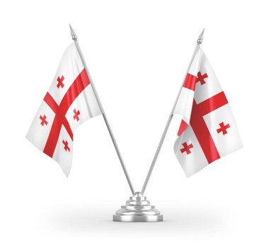 Gürcistan masa bayrakları beyaz arkaplanda izole edilmiş 3D görüntüleme