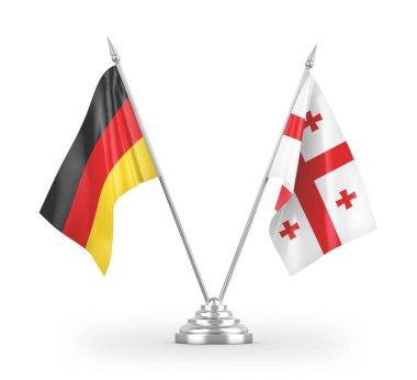Gürcistan ve Almanya bayrakları beyaz arka planda izole edilmiş 3D görüntüleme
