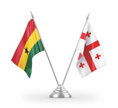 Gürcistan ve Gana masa bayrakları beyaz arkaplandaki 3D görüntüleme
