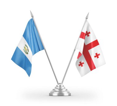 Gürcistan ve Guatemala masa bayrakları beyaz arkaplanda 3 boyutlu görüntüleme