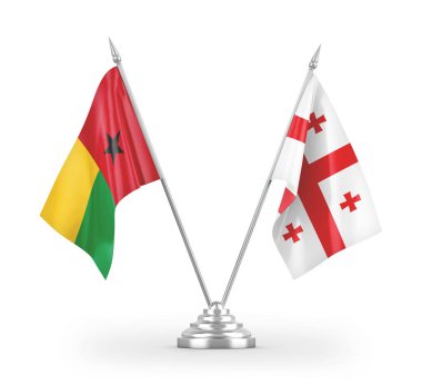 Gürcistan ve Gine-Bissau masa bayrakları beyaz arkaplanda izole edilmiş 3D görüntüleme