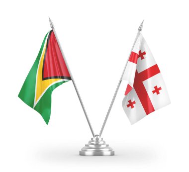 Gürcistan ve Guyana masa bayrakları beyaz arkaplandaki 3D görüntüleme