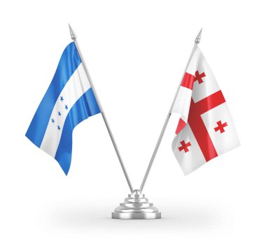 Gürcistan ve Honduras masa bayrakları beyaz arkaplandaki 3D görüntüleme
