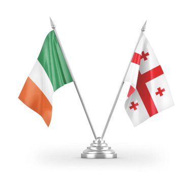 Gürcistan ve İrlanda bayrakları beyaz arka planda izole edilmiş 3D görüntüleme