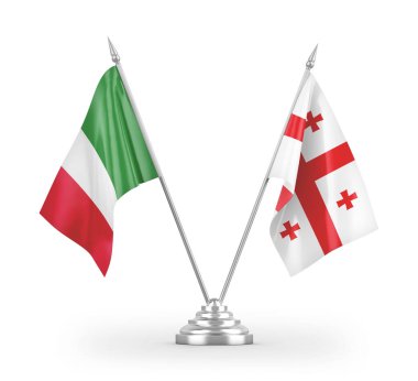 Gürcistan ve İtalya bayrakları beyaz arkaplanda izole edilmiş 3D görüntüleme