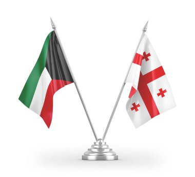 Gürcistan ve Kuveyt masa bayrakları beyaz arkaplandaki 3D görüntüleme