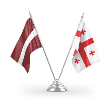 Beyaz arkaplandaki Gürcistan ve Letonya bayrakları 3 boyutlu görüntüleme