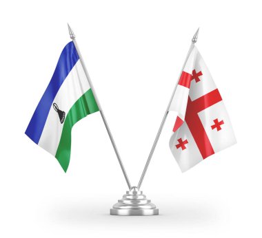 Gürcistan ve Lesotho masa bayrakları beyaz arkaplandaki 3D görüntüleme