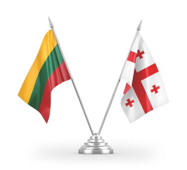 Gürcistan ve Litvanya masa bayrakları beyaz arkaplandaki 3D görüntüleme