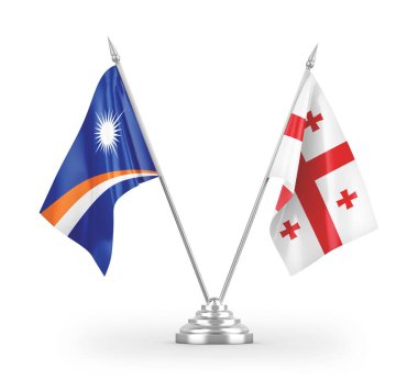 Gürcistan ve Marshall Adaları masa bayrakları beyaz arkaplandaki 3D görüntüleme