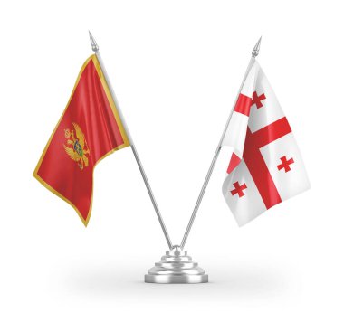 Gürcistan ve Karadağ bayrakları beyaz arka planda izole edilmiş 3D görüntüleme