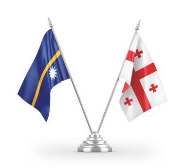 Gürcistan ve Nauru masa bayrakları beyaz arkaplanda 3 boyutlu görüntüleme