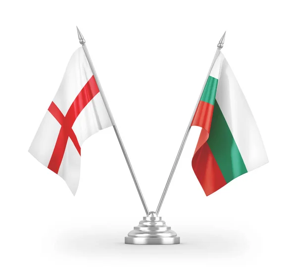保加利亚和英格兰在白色背景上隔离的桌旗3D渲染 — 图库照片