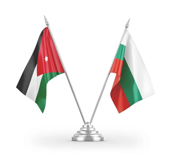 Banderas Mesa Bulgaria Jordania Aisladas Sobre Fondo Blanco —  Fotos de Stock