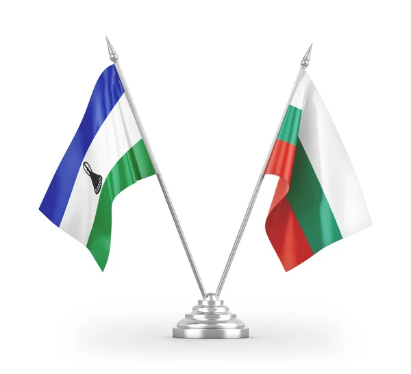 Bulgaristan Lesotho Masa Bayrakları Beyaz Arkaplandaki Görüntülere Izole Edildi — Stok fotoğraf