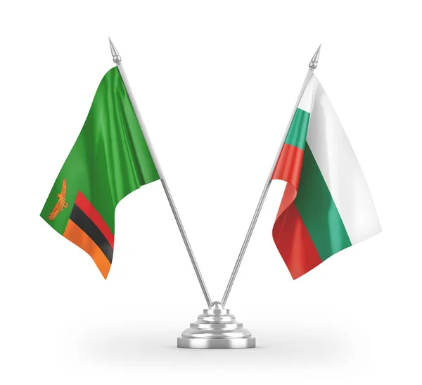 Bulgaristan Zambiya Masa Bayrakları Beyaz Arkaplan Görüntüleme Üzerinde Izole Edildi — Stok fotoğraf