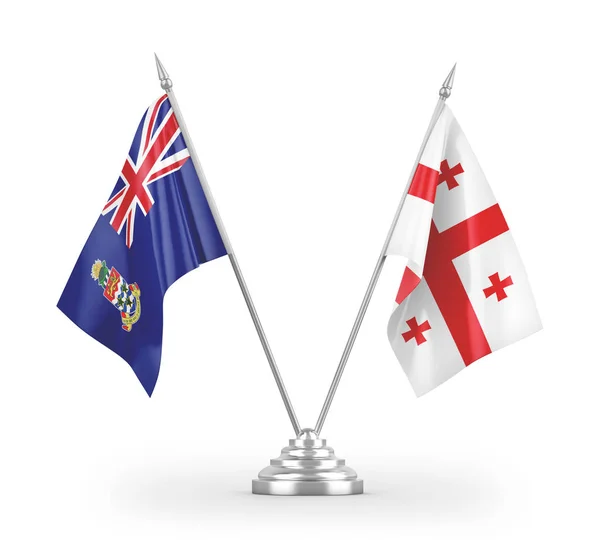 Bandeiras Mesa Geórgia Ilhas Cayman Isoladas Fundo Branco Renderização — Fotografia de Stock